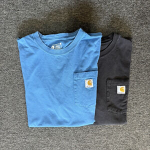Lot of 2 Carhartt Loose Fit Pocket Logo T-Shirt Men's XL Black & Blue Crew Neck